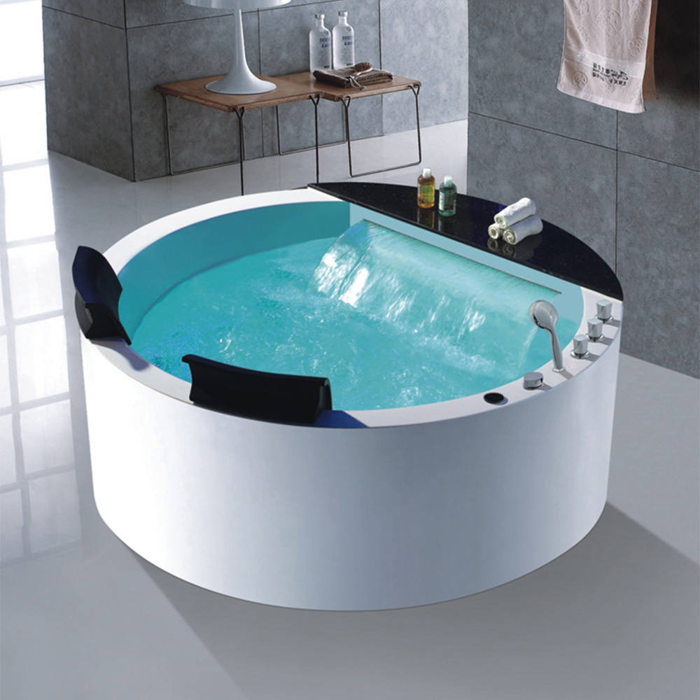 59" Acrylic Freestanding Led Waterfall Whirlpool Massage Bathtub 2 Person In White