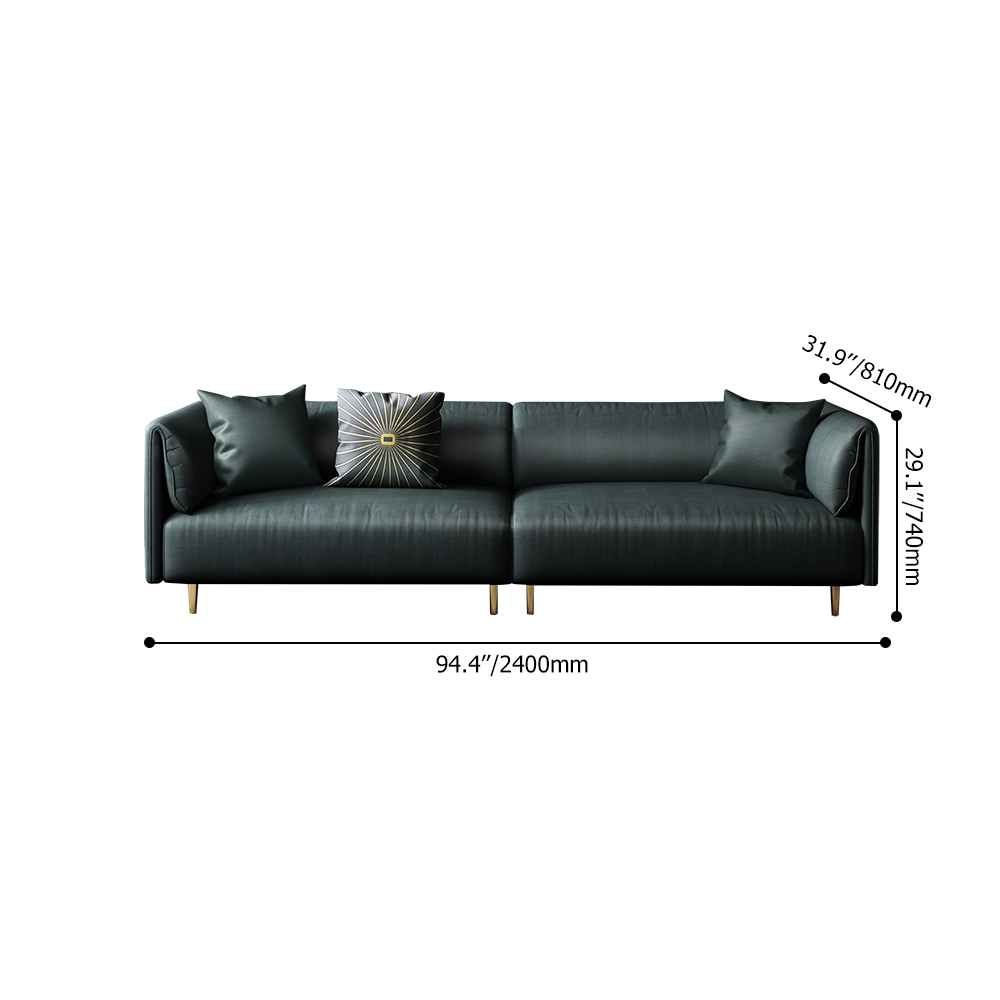 94" Rectangle Modern Leath-Aire Upholstered Sofa for 4 Seaters in Green