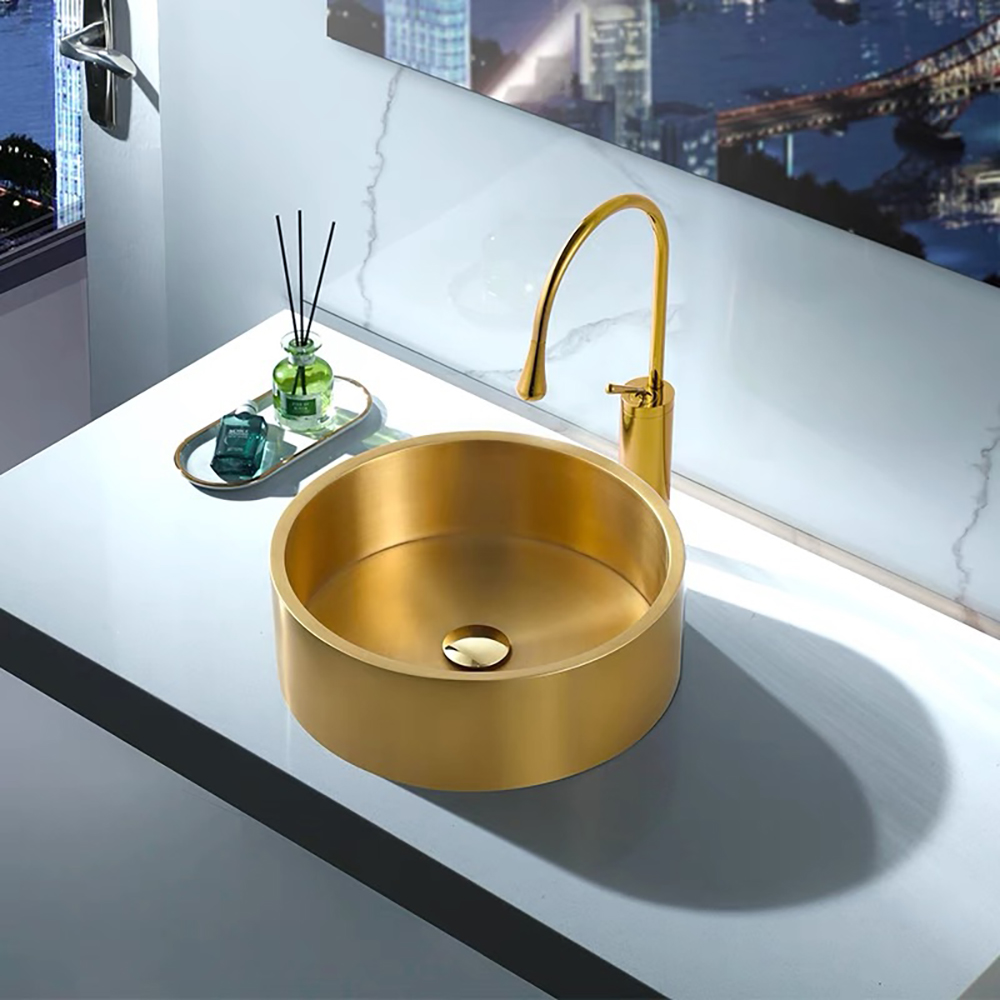 

Contemporary Gold Round Stainless Steel Vessel Sink Luxury Wash Sink