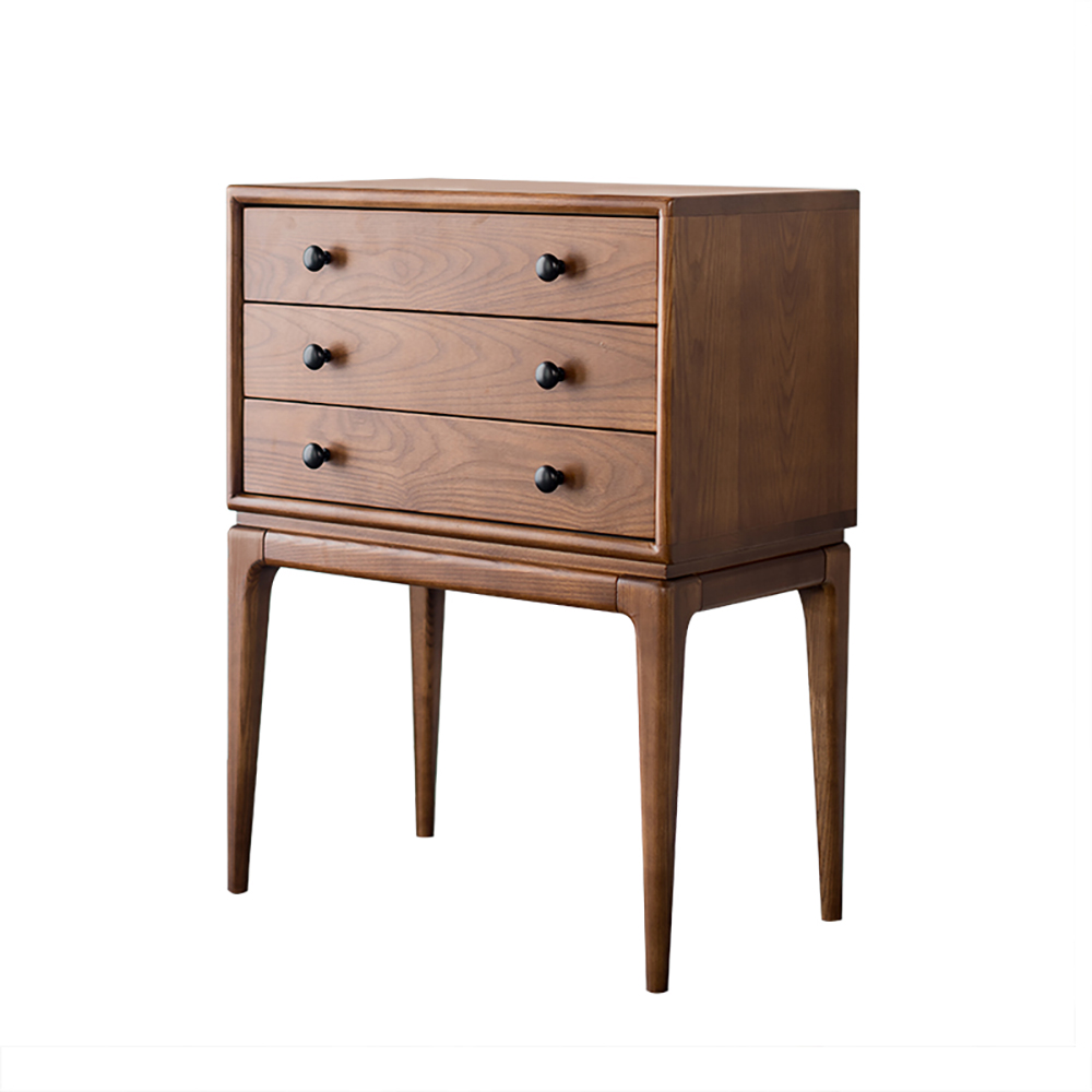 Tanic Mid Century Chest Cabinet with Storage 3 Drawers of Ash Wood in Walnut