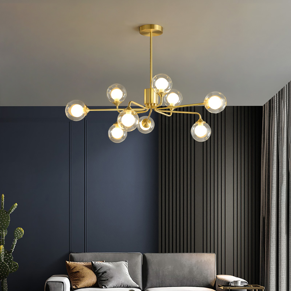 

Modern Brass Sputnik Chandelier 9-Light with Glass Shade for Living Room
