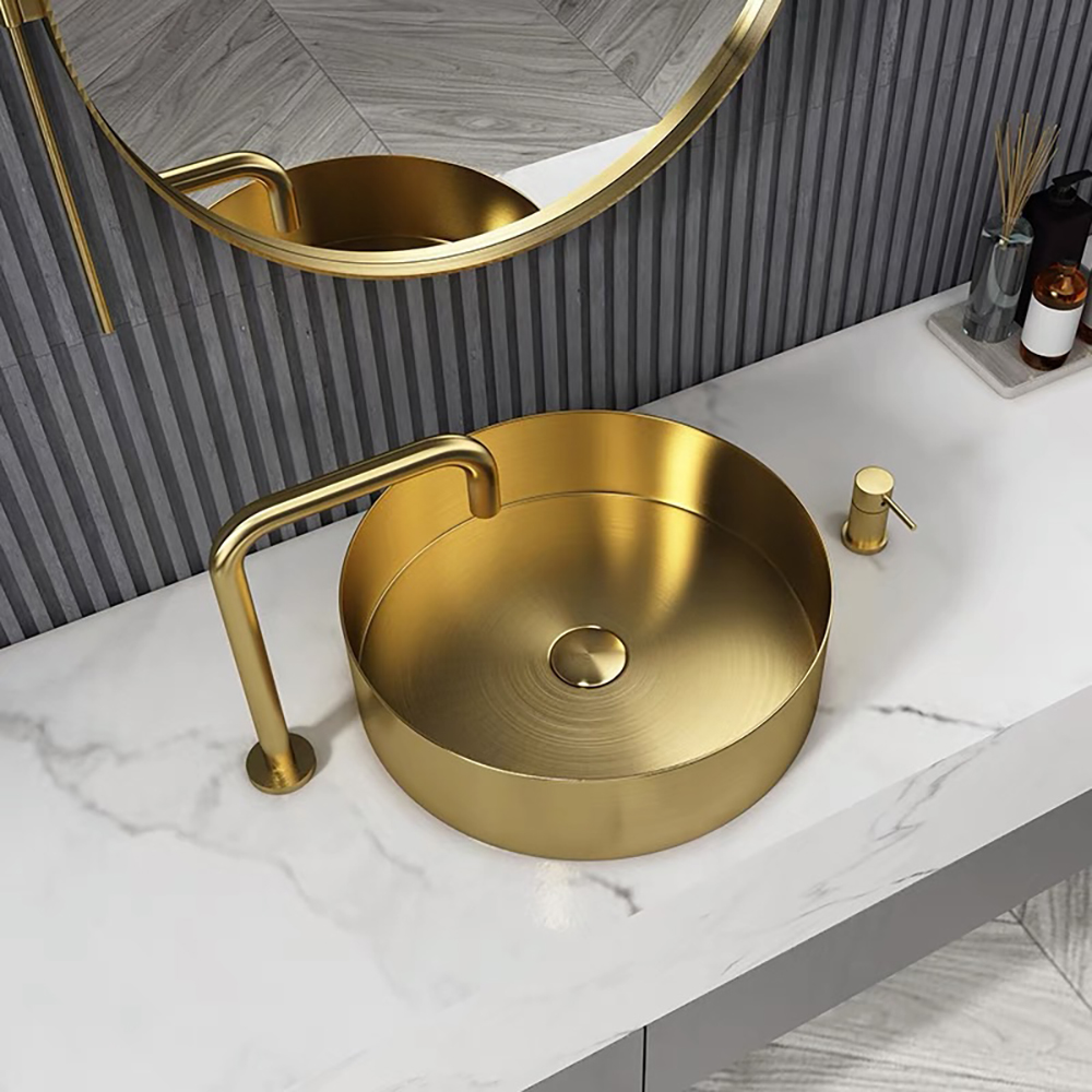 Contemporary Gold Round Stainless Steel Countertop Basin Luxury Wash Basin