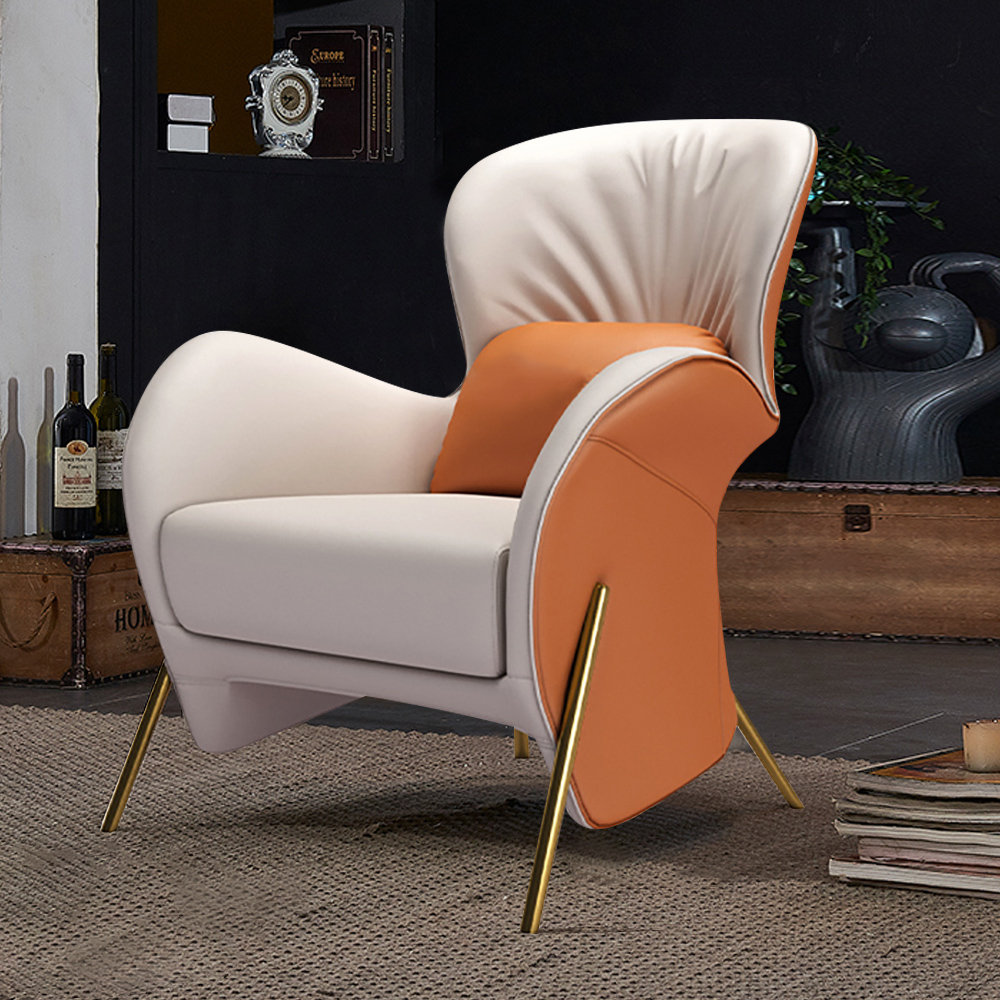 

Contemporary Orange PU-Leather Accent Chair of Single Seat with Solid Back