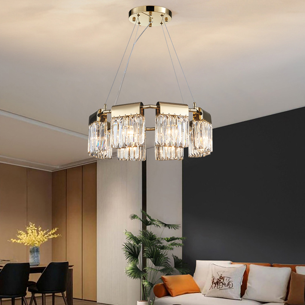 

Modern Gold Circle Crystal Chandelier 8-Light with Adjustable Cables