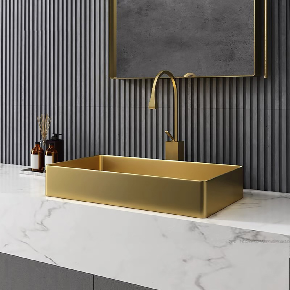 Contemporary Gold Rectangular Stainless Steel Countertop Basin Luxury Wash Basin