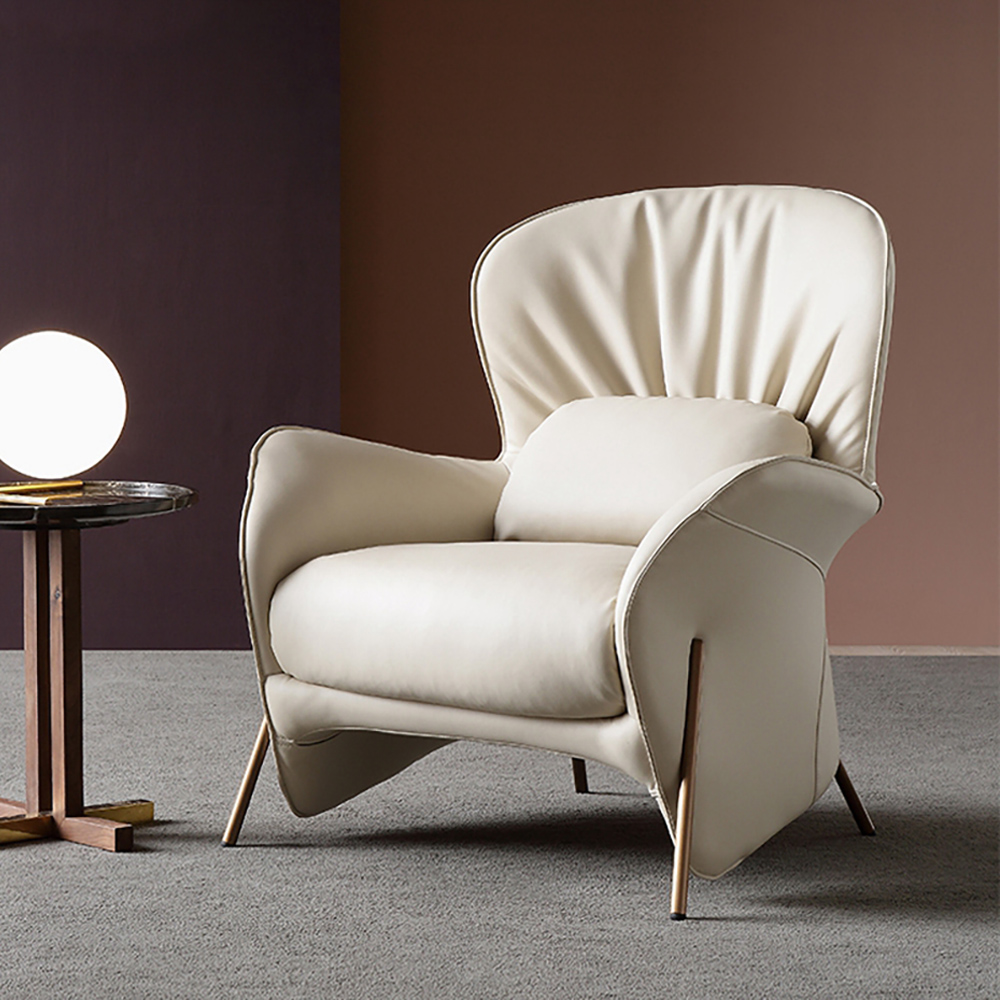 

Contemporary Beige PU-Leather Accent Chair of Single Seat with Solid Back