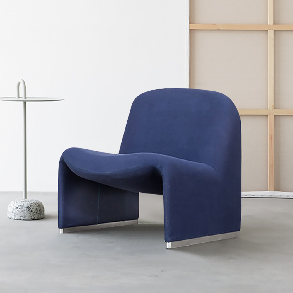 

Modern & Minimalist Blue Cotton-Linen Solid Wood Armless Accent Chair
