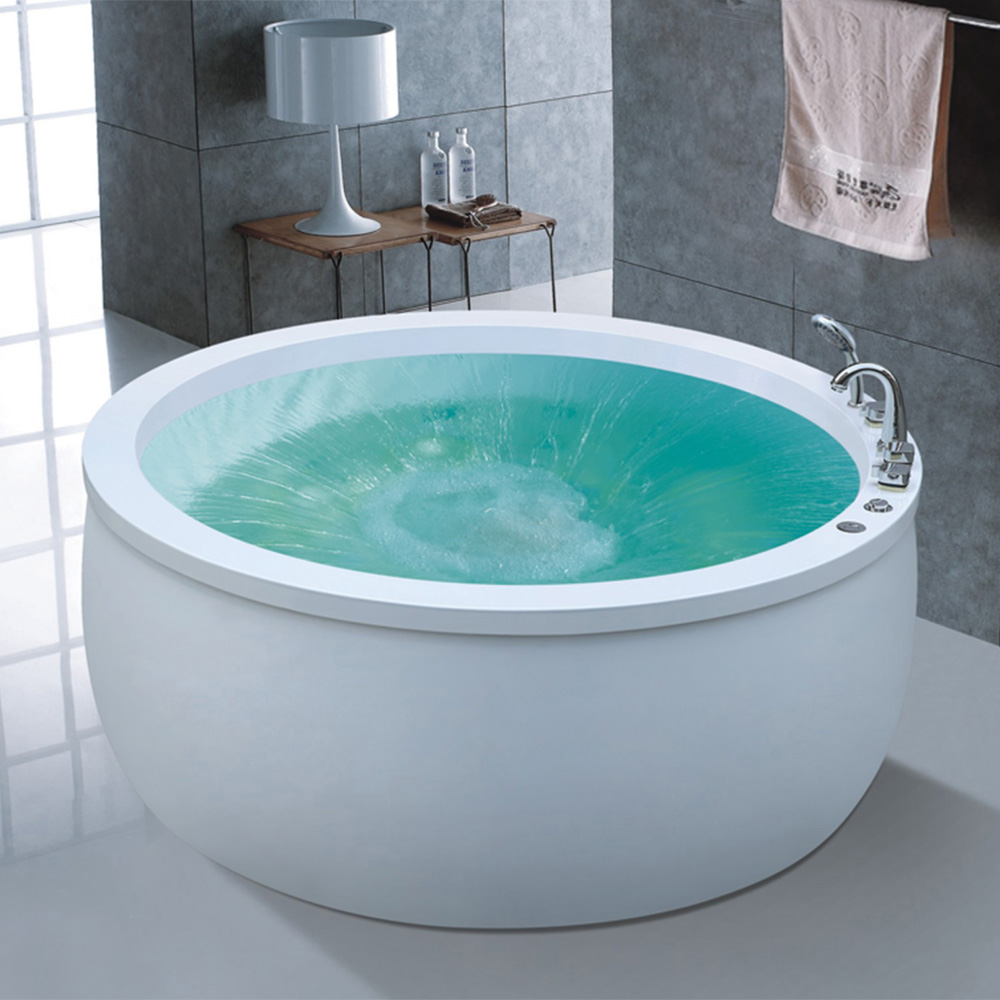 63" Led Acrylic Freestanding Round Bathtub With Waterfall In White