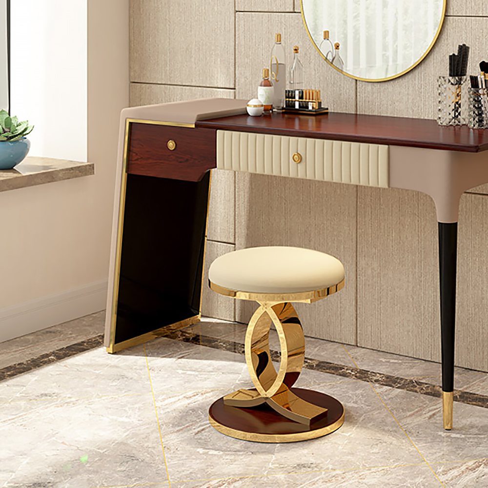 Modern and Artistic Vanity Chair PU Leather Upholstered with Interlaced Golden Base