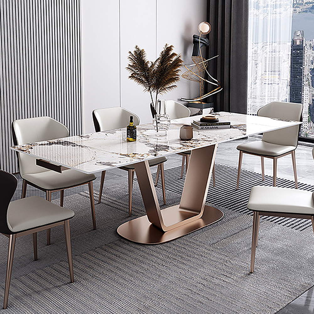 

Rectangle Extendable Dining Table with Stone Top & Stainless Steel Base