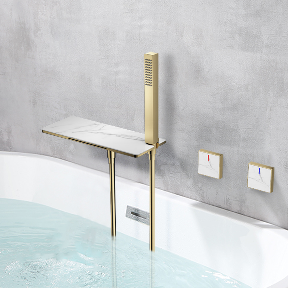 

Wall Mounted Waterfall Spout Tub Filler Faucet Solid Brass in White & Gold