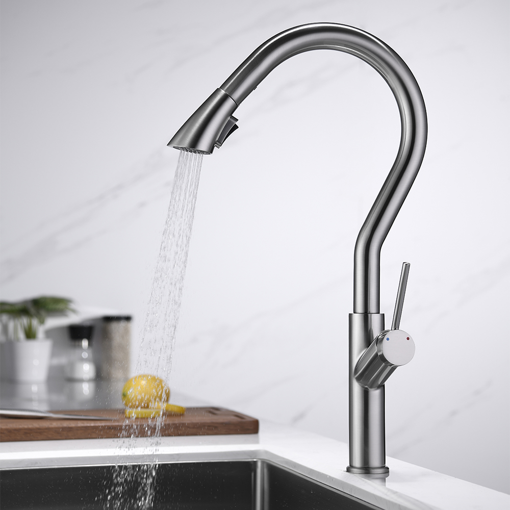 

Single Hole 1-Handle Kitchen Faucet Pull-out Spout in Brushed Nickel