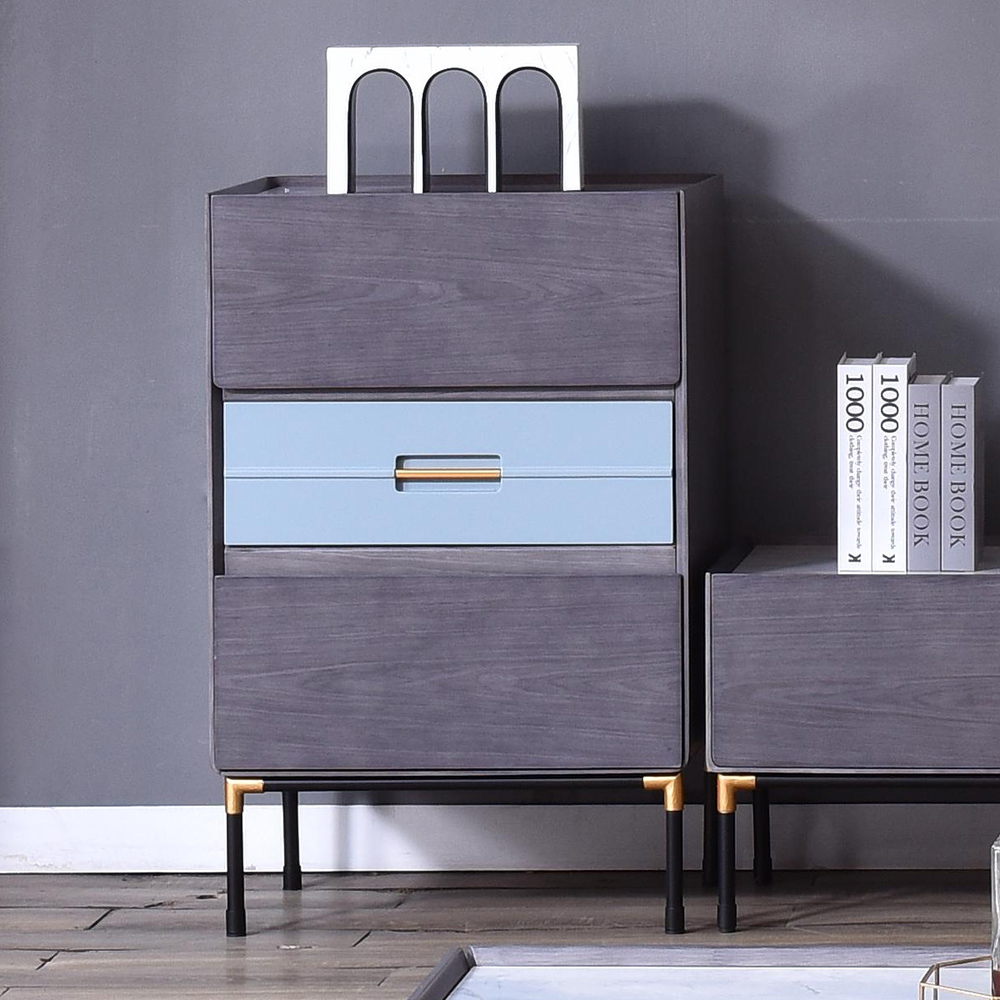 

Modern 3-Drawer Chest Accent Cabinet in Blue & Gray