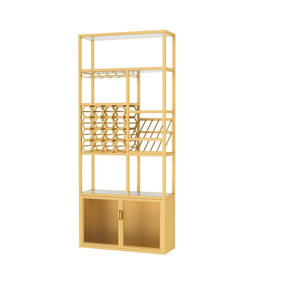Gold Modernes stehendes Weinregal mit Glas Rack-B