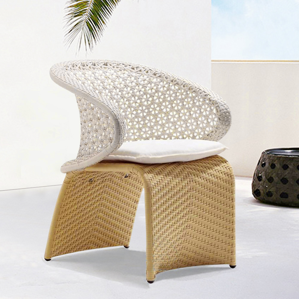 Hofer Outdoor Rattan Patio Armchair with White Cushion Arched Bottom ...