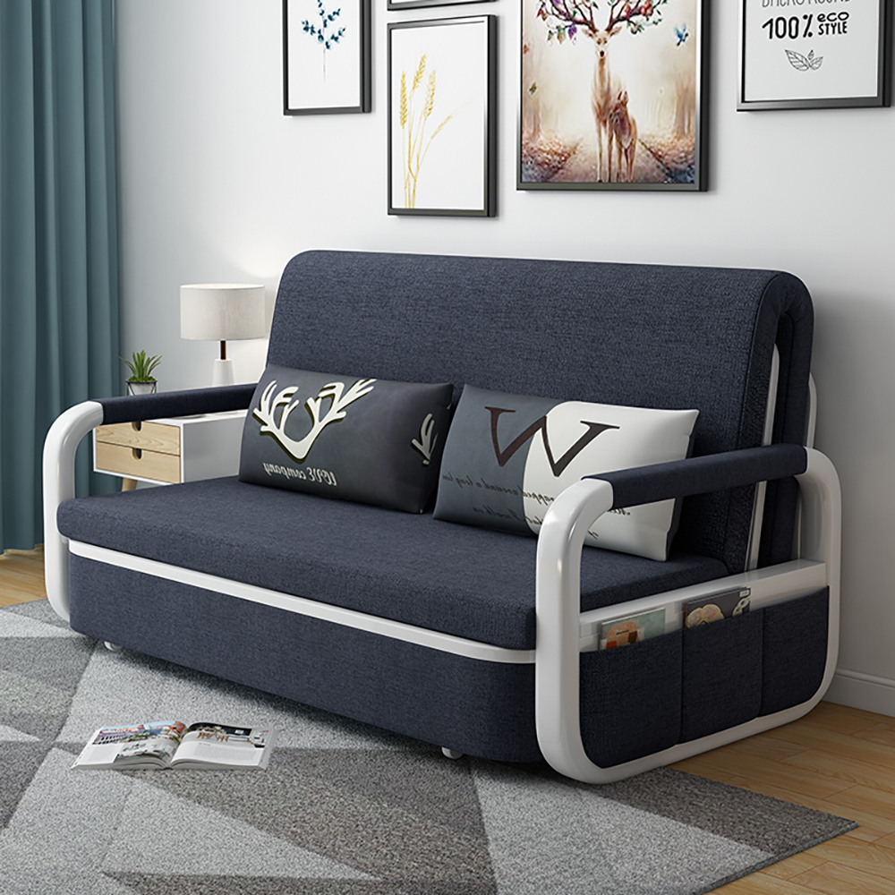 Deep Gray Sleeper Sofa Bed Loveseat Cotton & Linen Upholstered With Solid Wood Frame