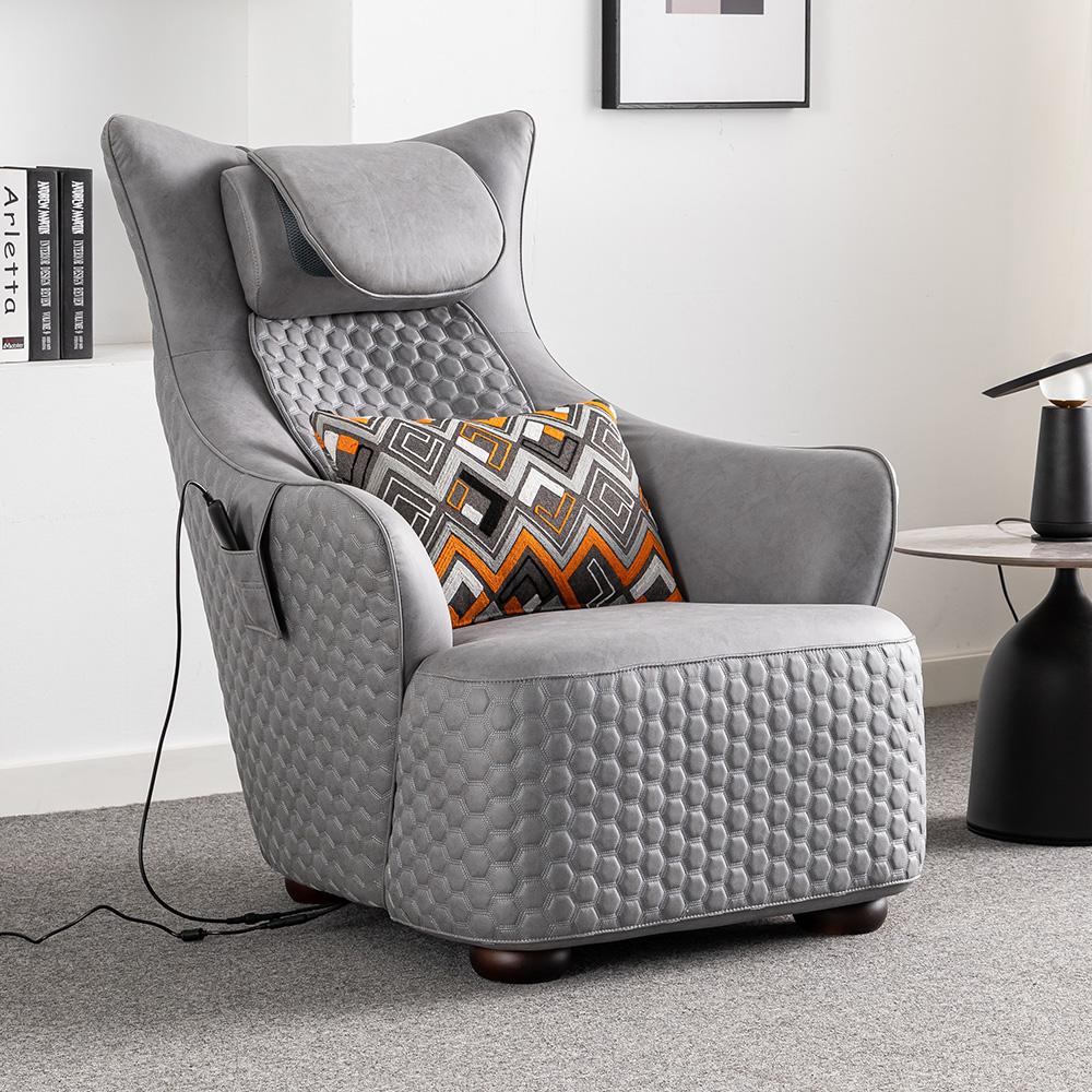 

Leath-aire Upholstered Massage Chair in Gray with Multi-Function and Headrest