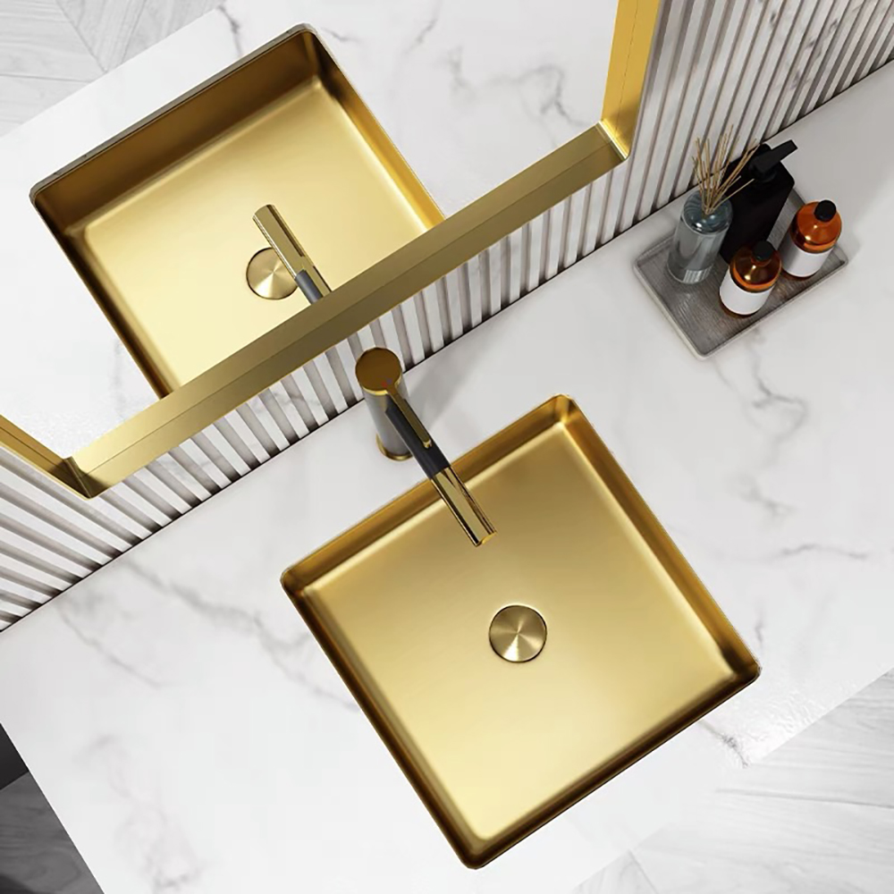 Gold Luxury Stainless Steel Rectangular Basin Undermount Bathroom Wash Basin