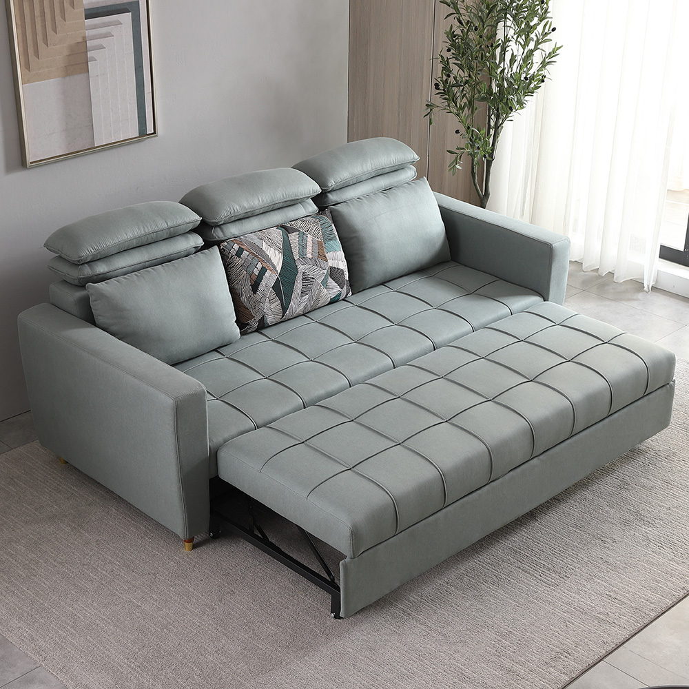 Light Gray 3-seater Sofa Bed Leath-aire Upholstered With Solid Wood Frame