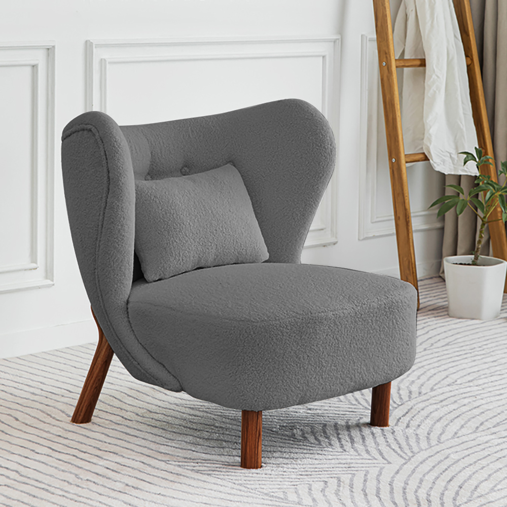 

Gray Lamb Wool Accent Chair Wingback Chair in Wooden Frame