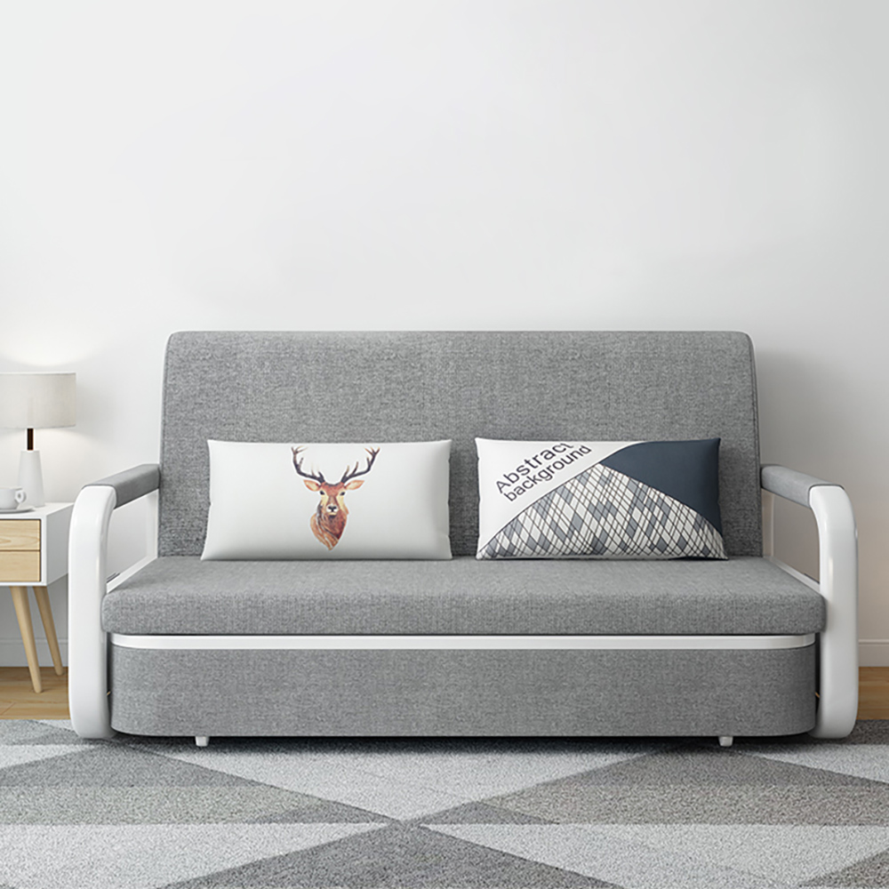 Sofá cama Loveseat de algodón y lino gris claro tapizado con estructura de  madera maciza - Muebles de Salón - Homary ES