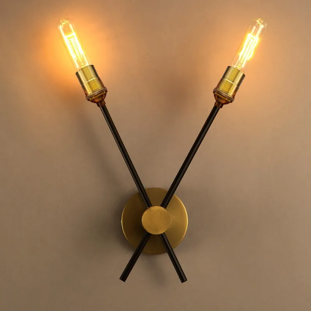 Image of Brass & Black Retro Simplicity 2-Light Rotating Elongated Torch Wall Sconce