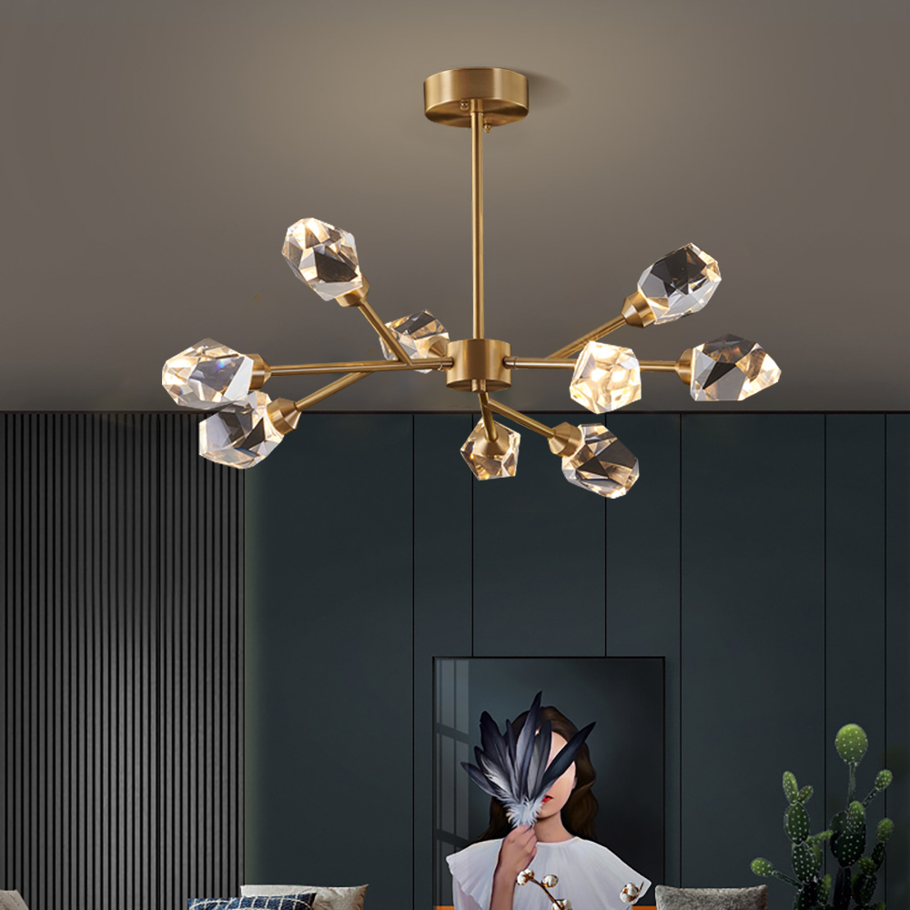

Modern Brass Sputnik Crystal Chandelier 9-Light for Living Room & Dining Room