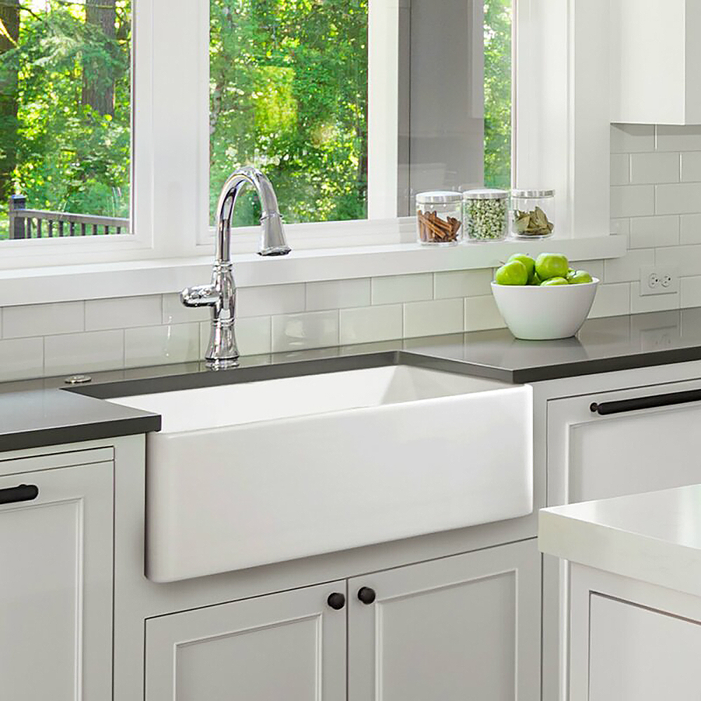 Image of 30'' Farmhouse Kitchen Sink Fireclay Rectangular Undermount Single Bowl in White