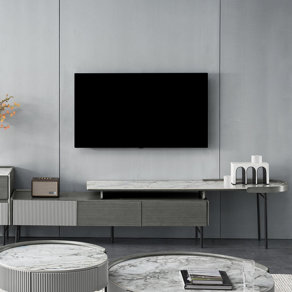 

Modern Gray 3-Drawer Retracted & Extendable TV Stand Up to 95"