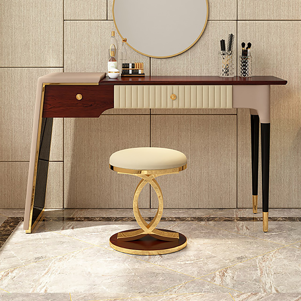 Modern and Artistic Vanity Chair PU Leather Upholstered with Interlaced Golden Base