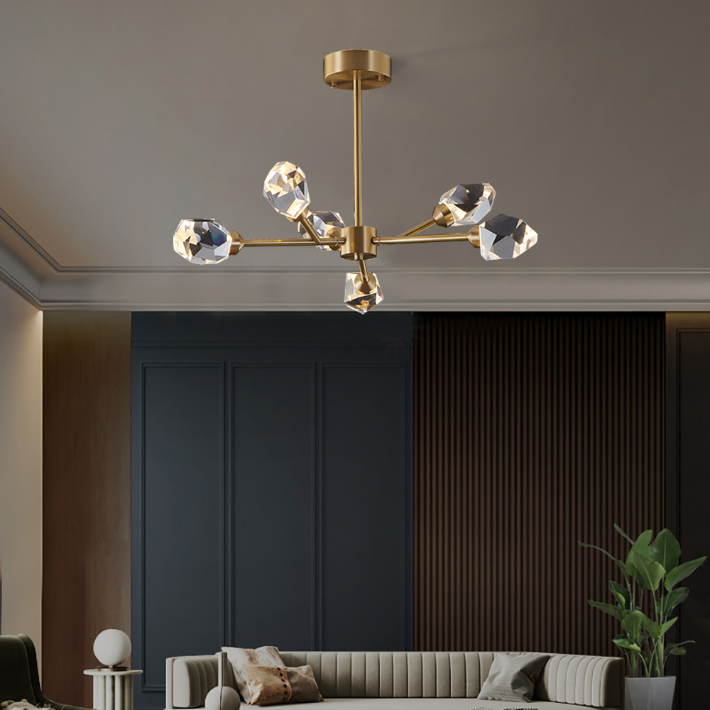 

Modern Brass Sputnik Crystal Chandelier 6-Light for Living Room & Dining Room