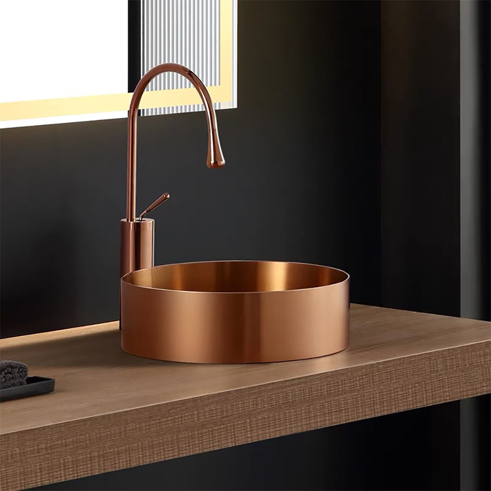 Contemporary Rose Gold Round Stainless Steel Countertop Basin Luxury Wash Basin