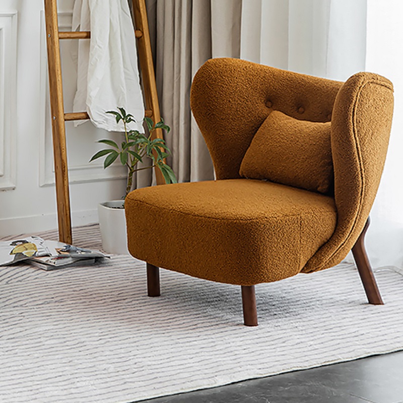 

Brown Lamb Wool Accent Chair Wingback Chair in Wooden Frame