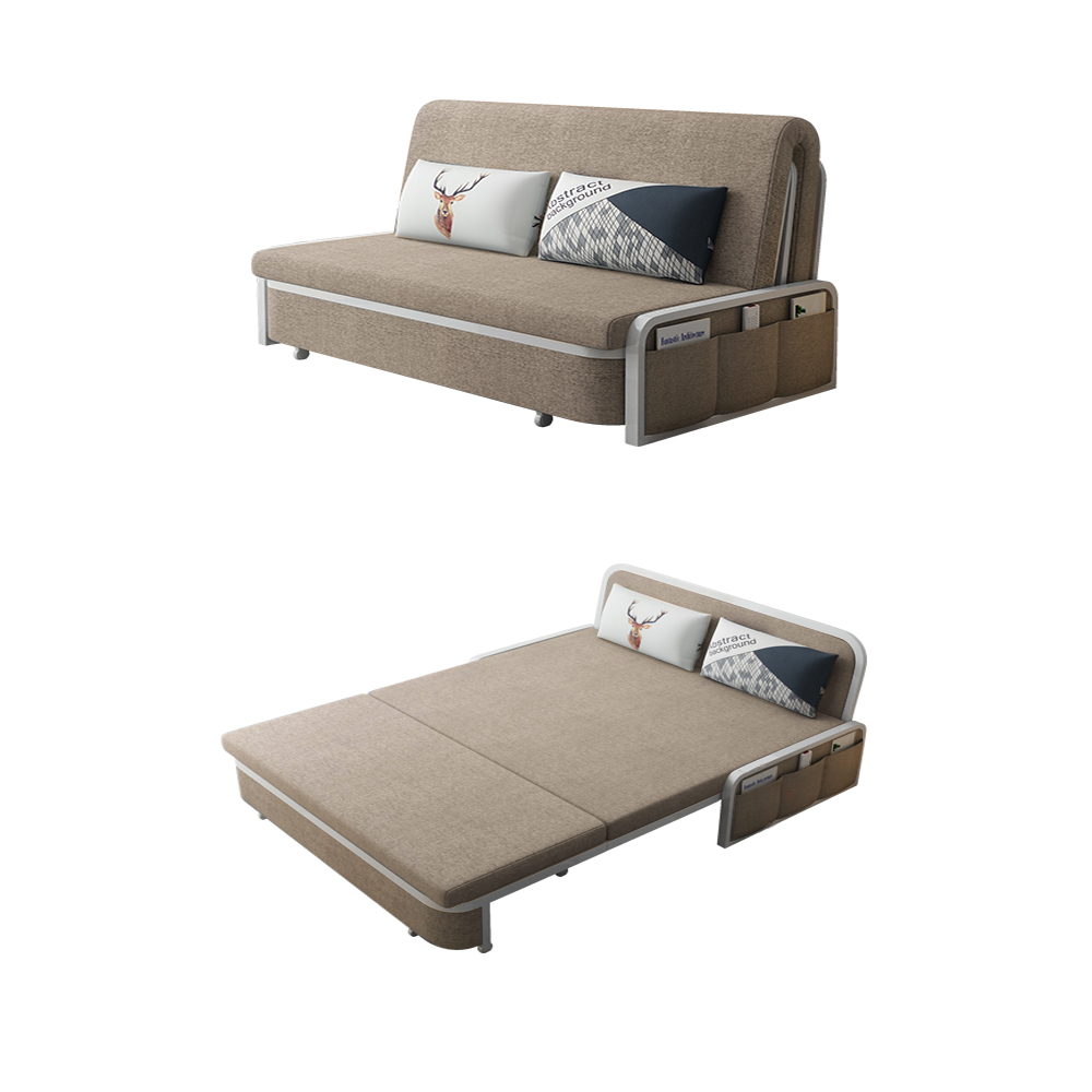 Moderno sofá cama convertible tapizado de lino de algodón caqui con