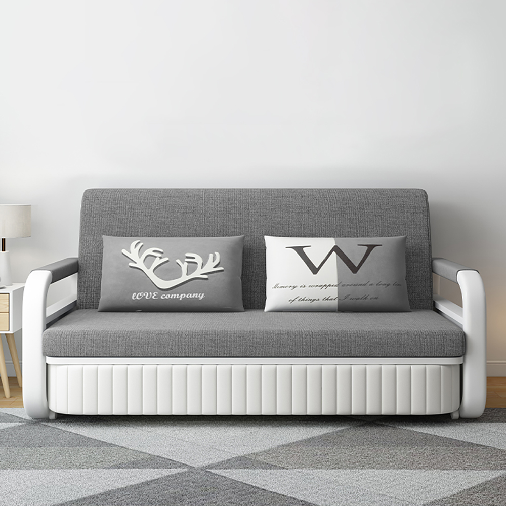 Modern Light Grey Convertible Sleeper Sofa Cotton & Linen Upholstery with Storage
