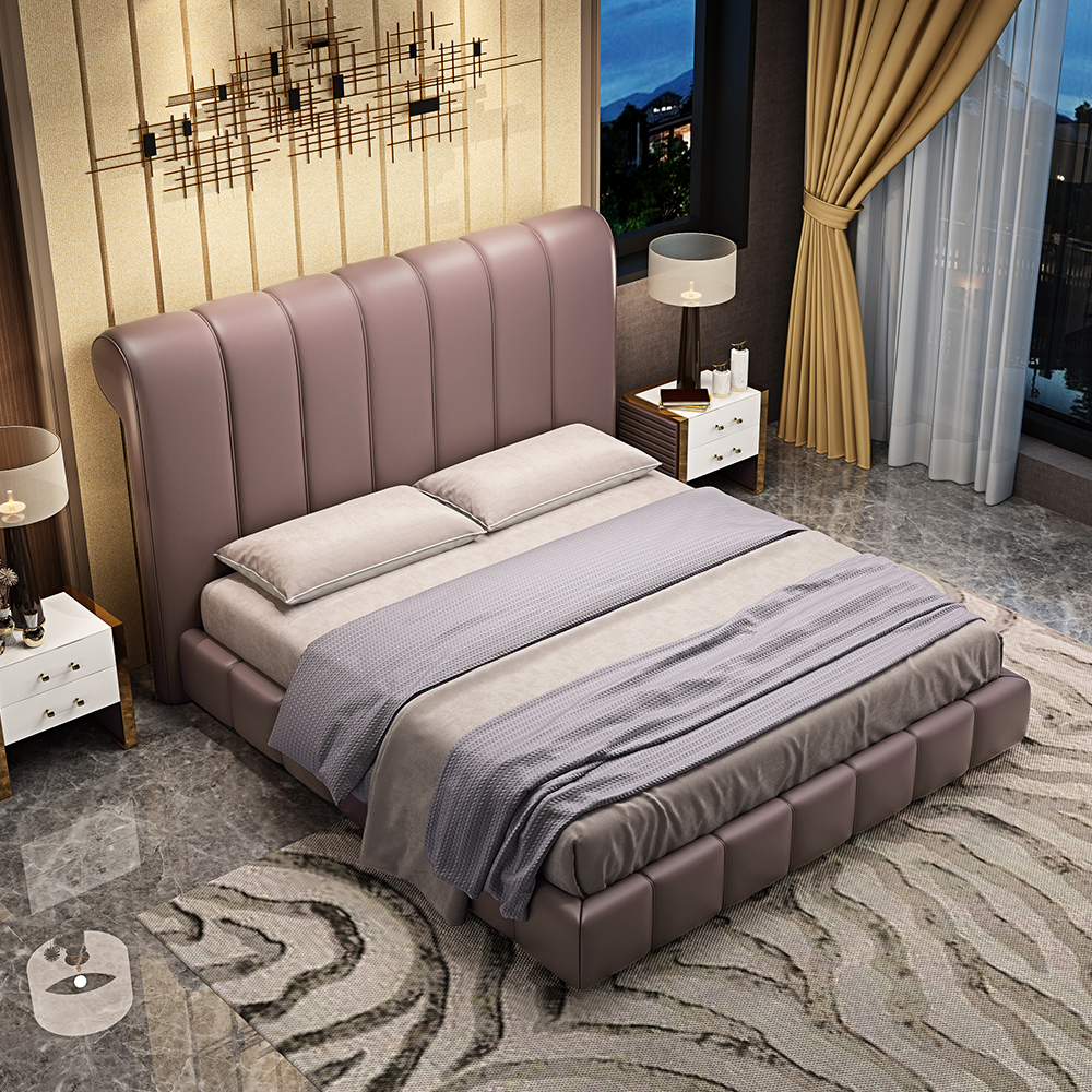 

Luxury Microfiber Leather Upholstered Platform Bed in Purple