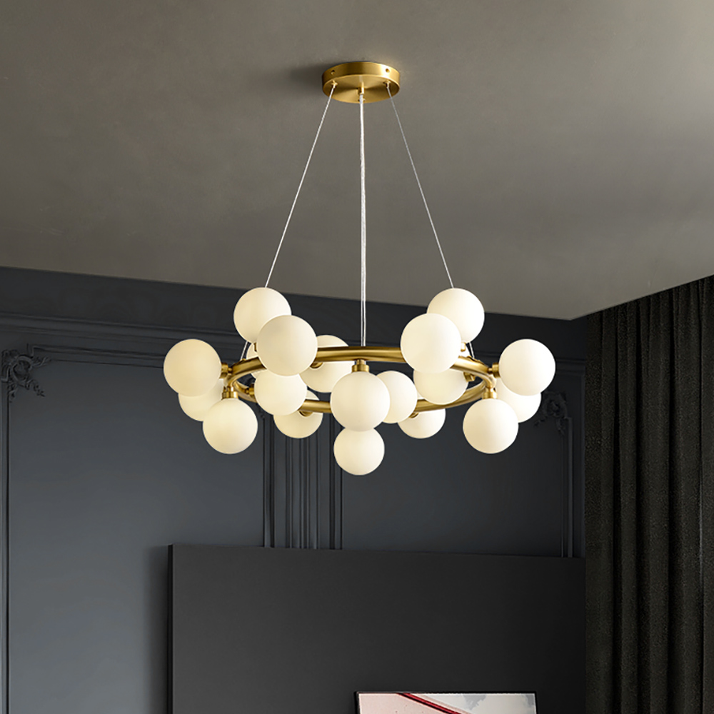 

Modern Brass Round Chandelier 20-Light with Glass Shade for Living Room