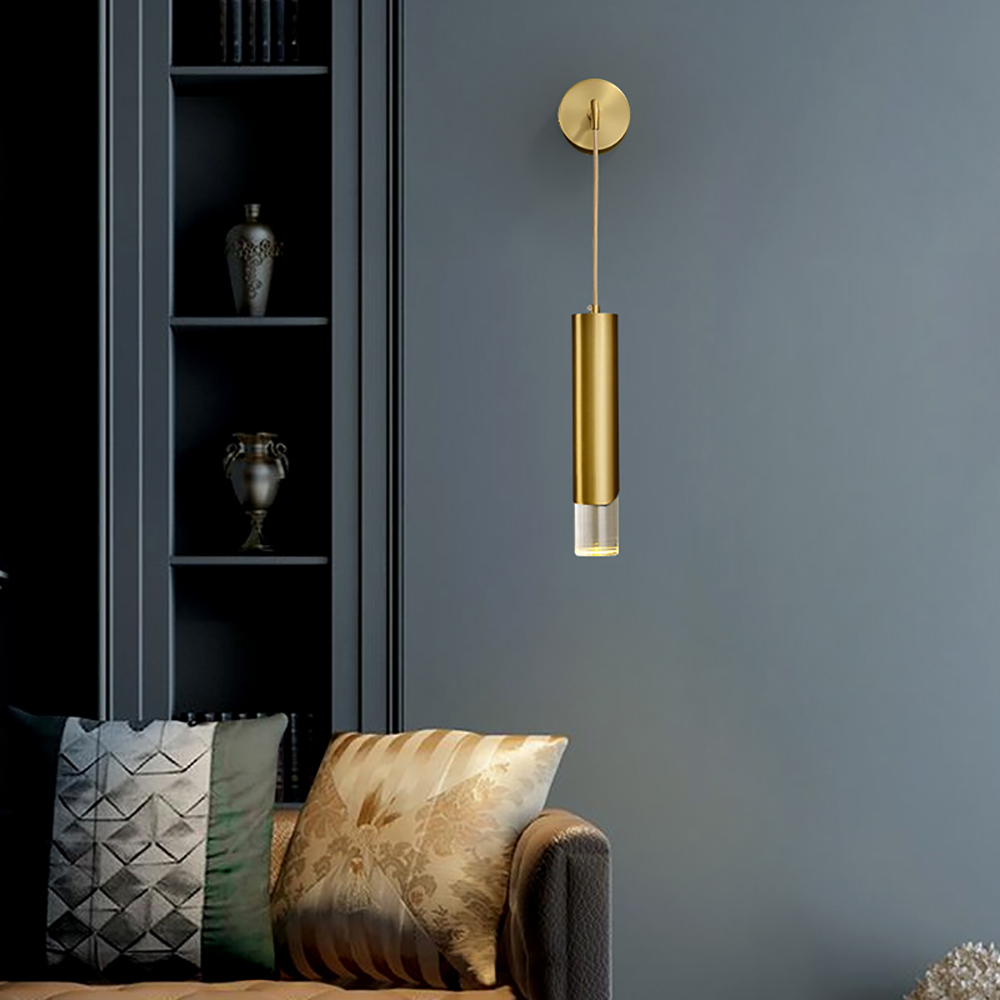 Modern Armed Wall Sconce 1-Light Brass Wall Light Indoor Wall Lighting