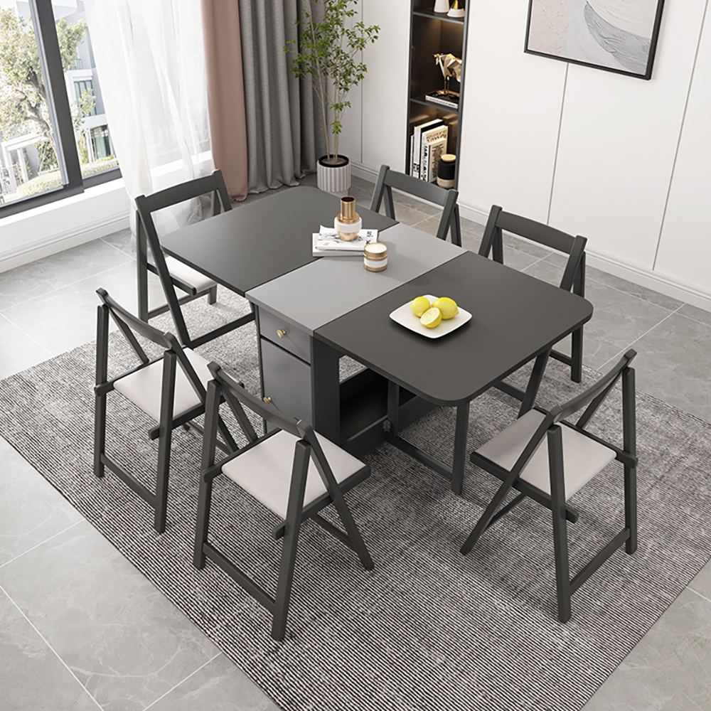 Ensemble de 5 tables à manger pliantes rectangulaires grises modernes de 59 po avec chaise