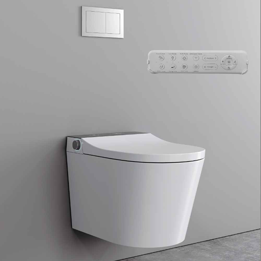 Image of Elongated One-Piece Wall Mounted Automatic Toilet with In-Wall Tank & Carrier System