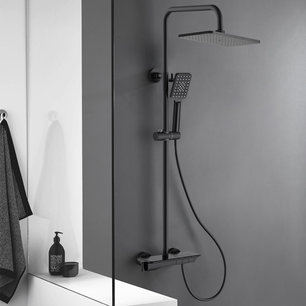 

Exposed Shower System Rainfall Shower Head Matte Black with Hand Shower