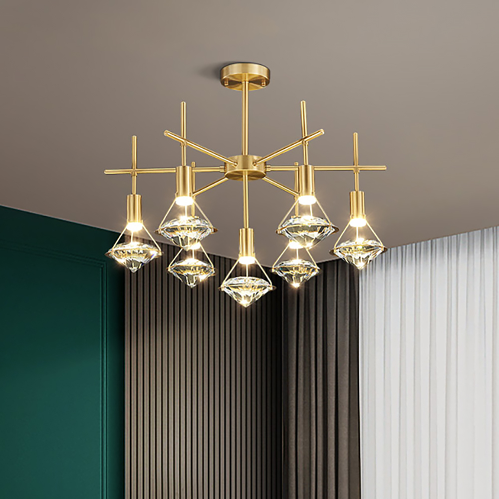 

Modern Brass Glass Diamond 7-Light Chandelier for Living Room and Dining Room