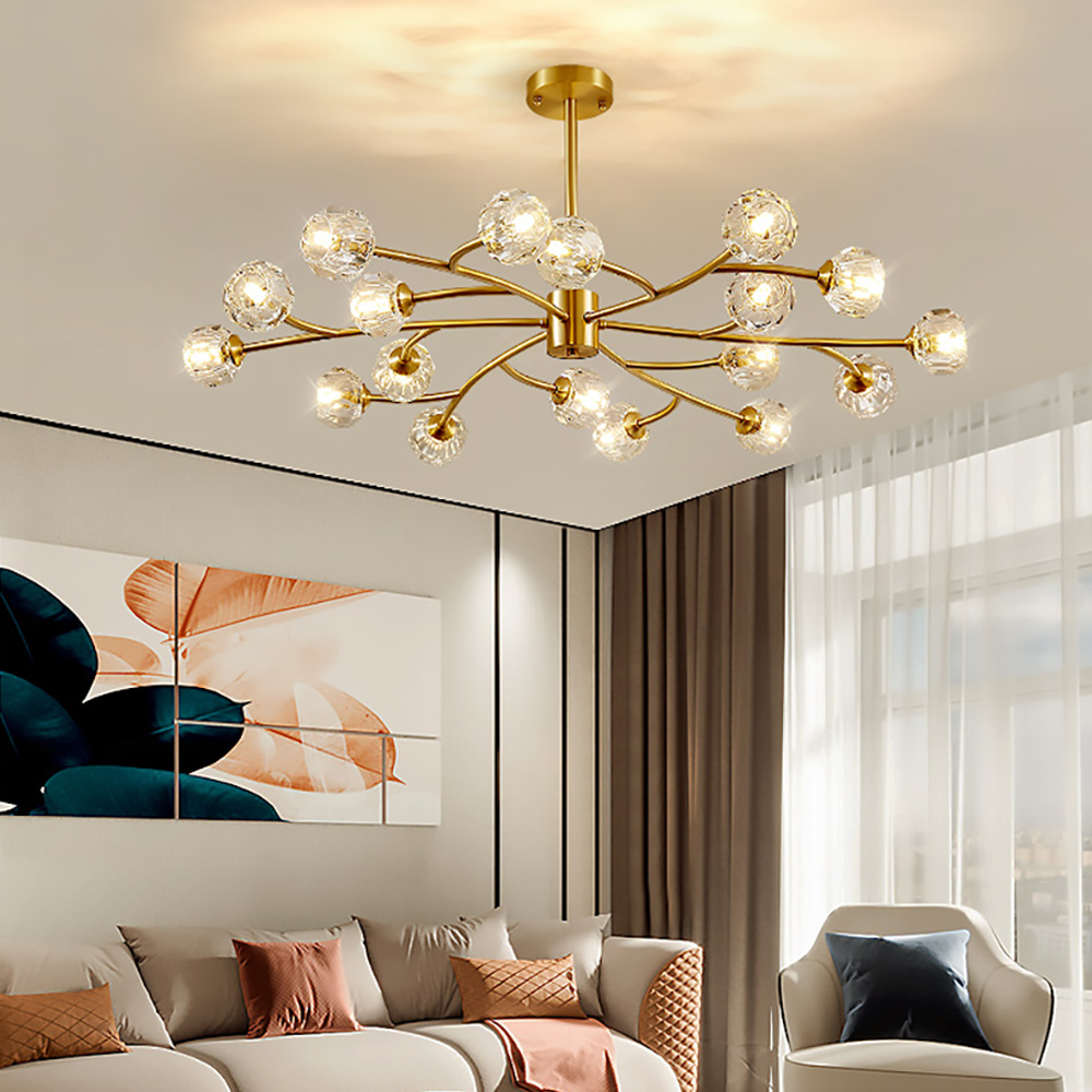 

Modern Brass 18-Light Branching Crystal Chandelier for Living Room and Dining Room