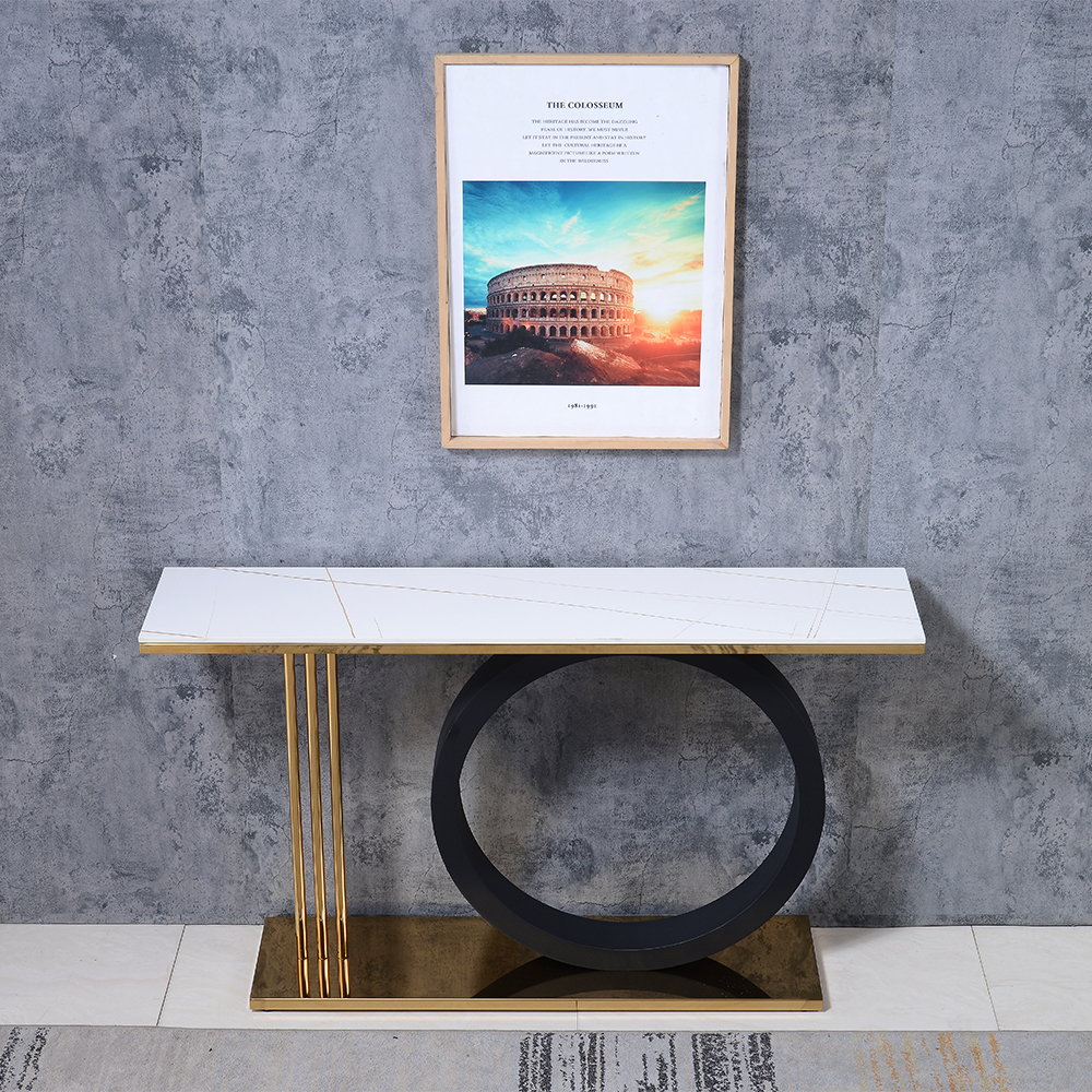 55” Post Modern Geometry Shaped Stone Top & Stainless Steel Frame Console Table