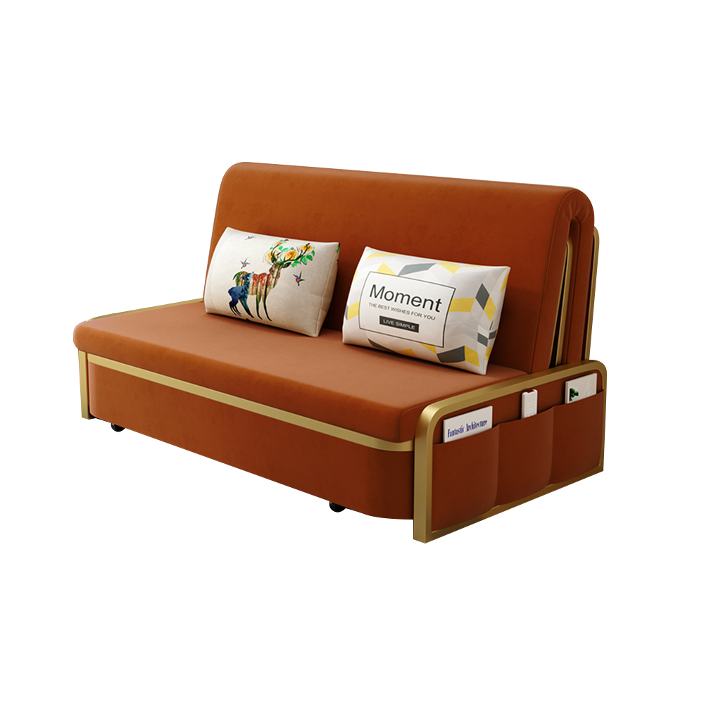 Modern Convertible Sofa Bed with Storage Velvet Upholstery in Caramel