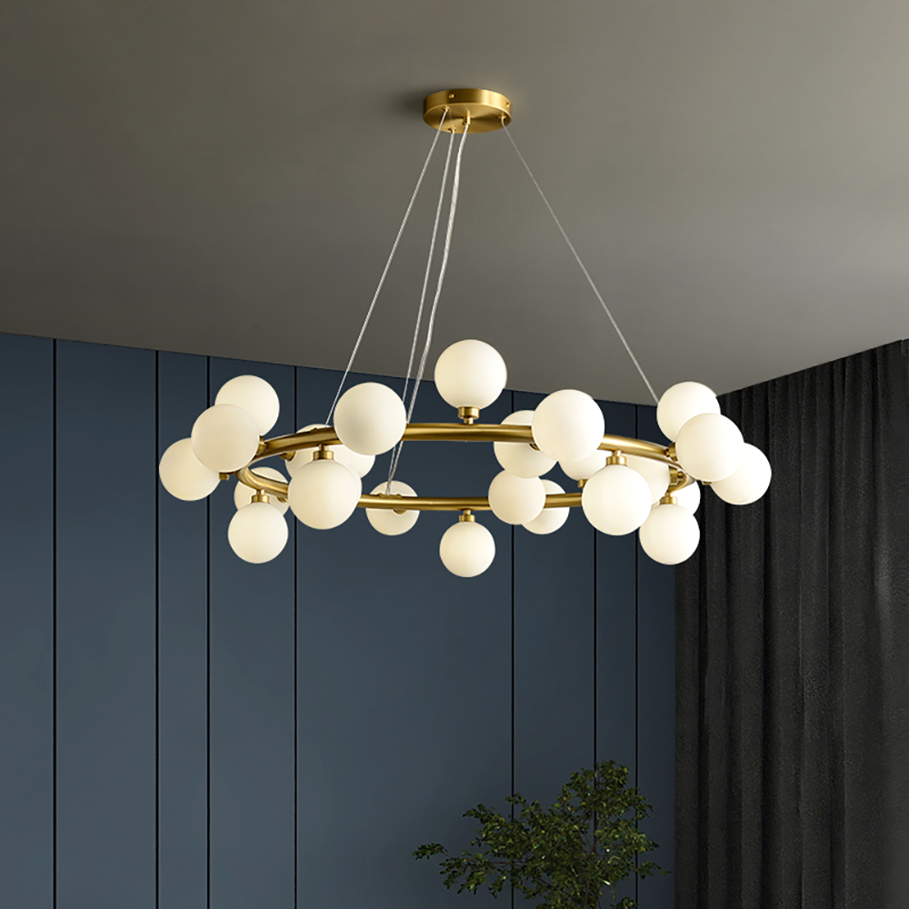 

Modern Brass Round Chandelier 25-Light with Glass Shade for Living Room