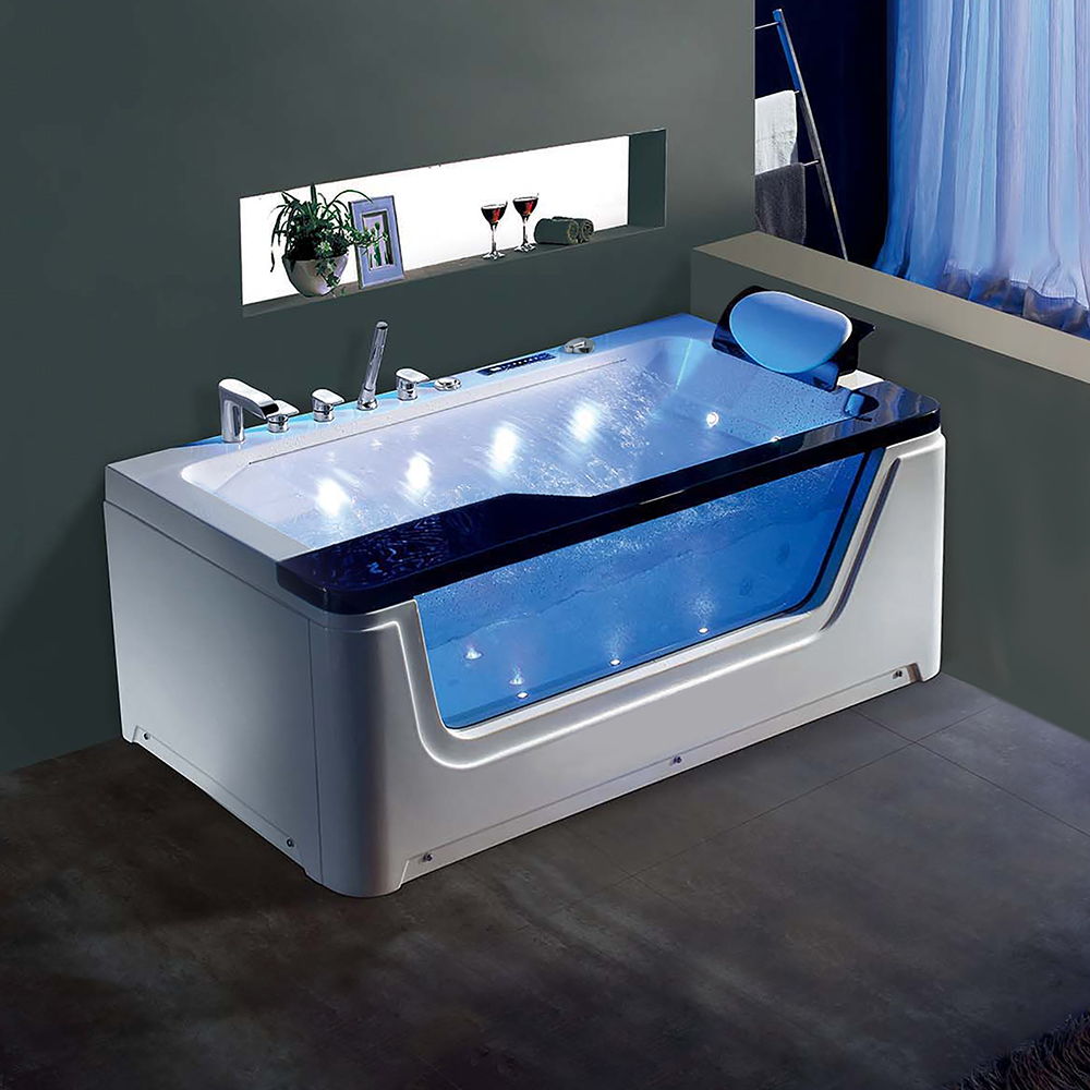 67" Acrylic Freestanding Led Waterfall Whirlpool Massage Bathtub In White