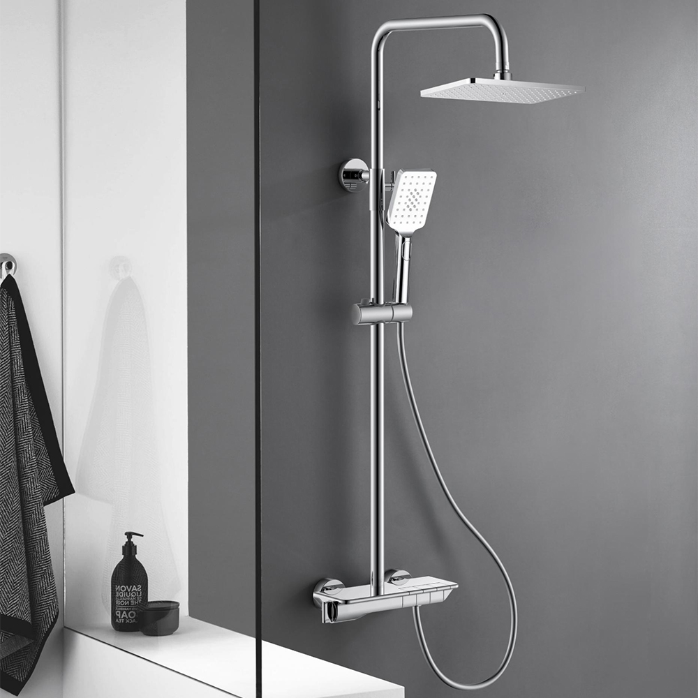 

Exposed Shower System Rainfall Shower Head Polished Chrome with Hand Shower