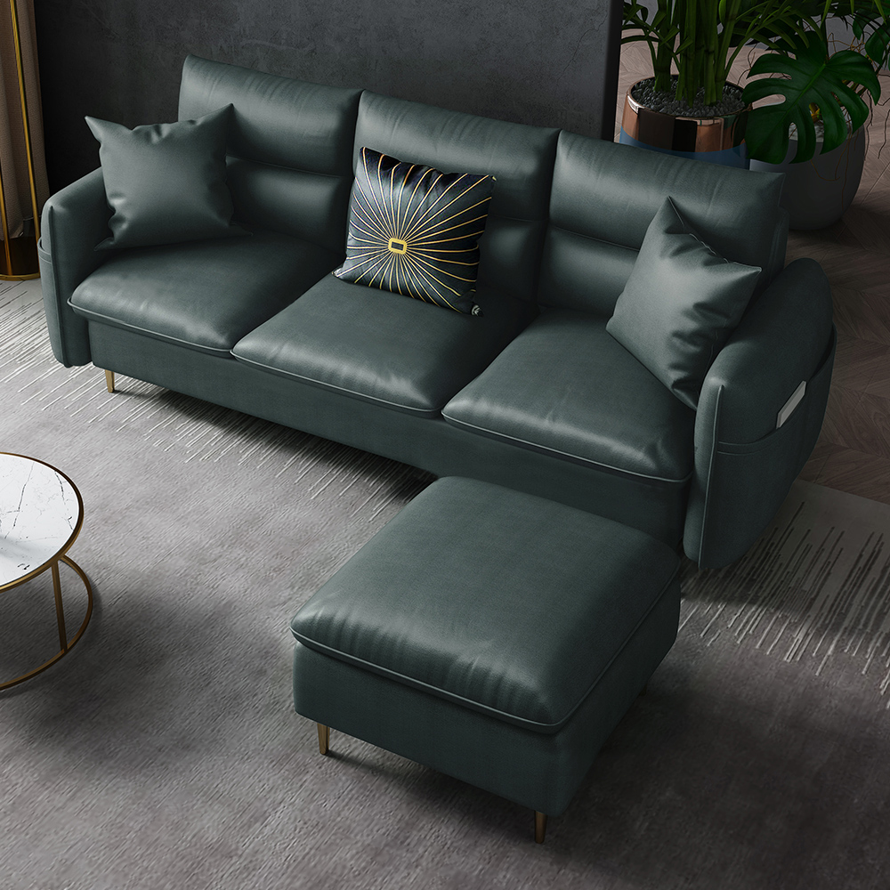 

2 Pieces Contemporary Green Upholstered Sectional Sofa for 3 Seaters with Stool
