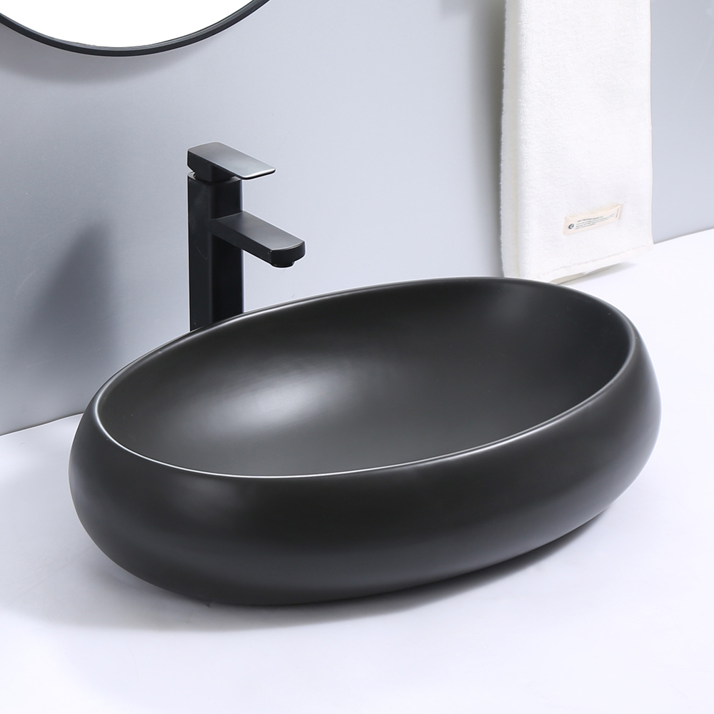 Retro Style Black Oval Shape Vessel Sink Ceramic Wash Sink